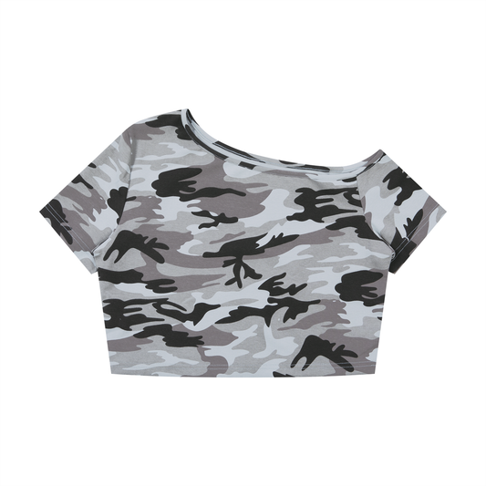 Camo Line — Off-Shoulder Crop T-Shirt