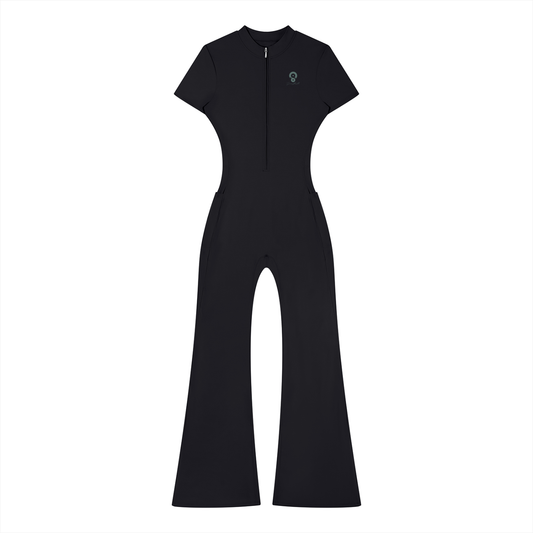 Mono Line — Quarter-Zip Flared Jumpsuit
