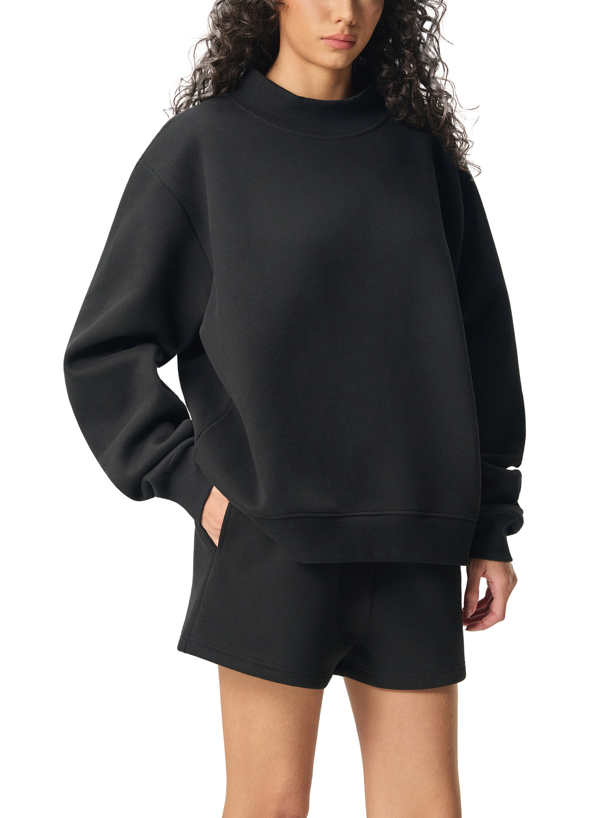 Women’s Essential Fleece Mock-Neck Sweatshirt — side view