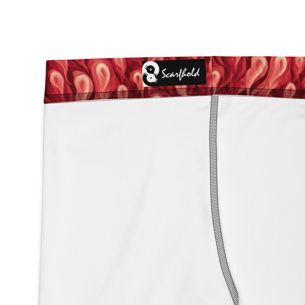 Flamelette Red A1 mid-rise comfort leggings, fabric and construction details.
