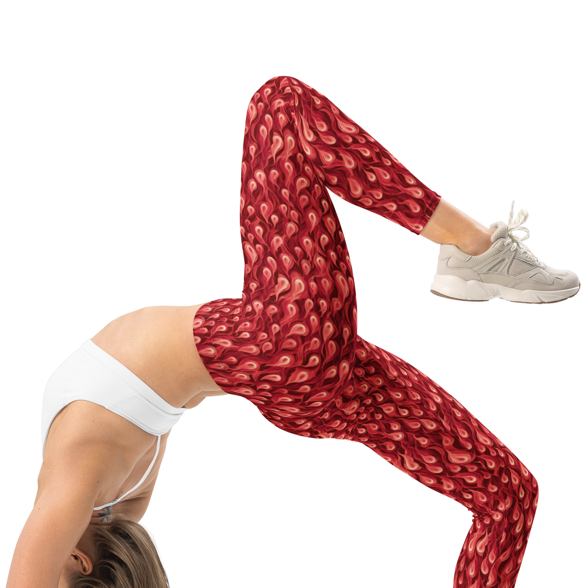Flamelette Red A1 mid-rise comfort leggings, right-side view.