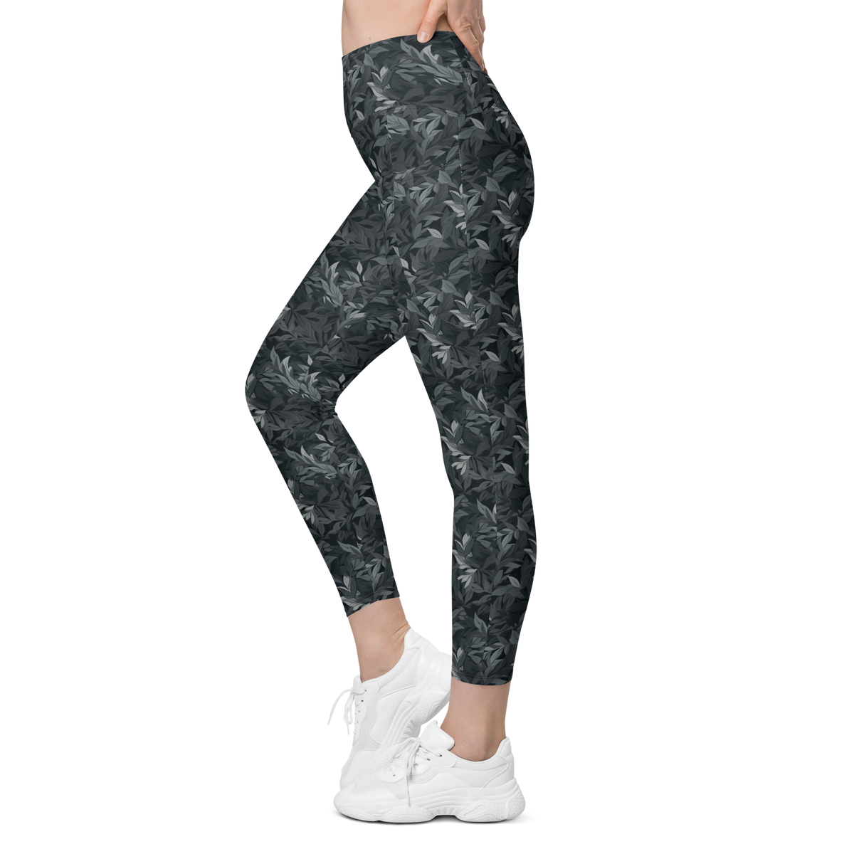 Folia Greyscale high-waisted pocket leggings, movement view.