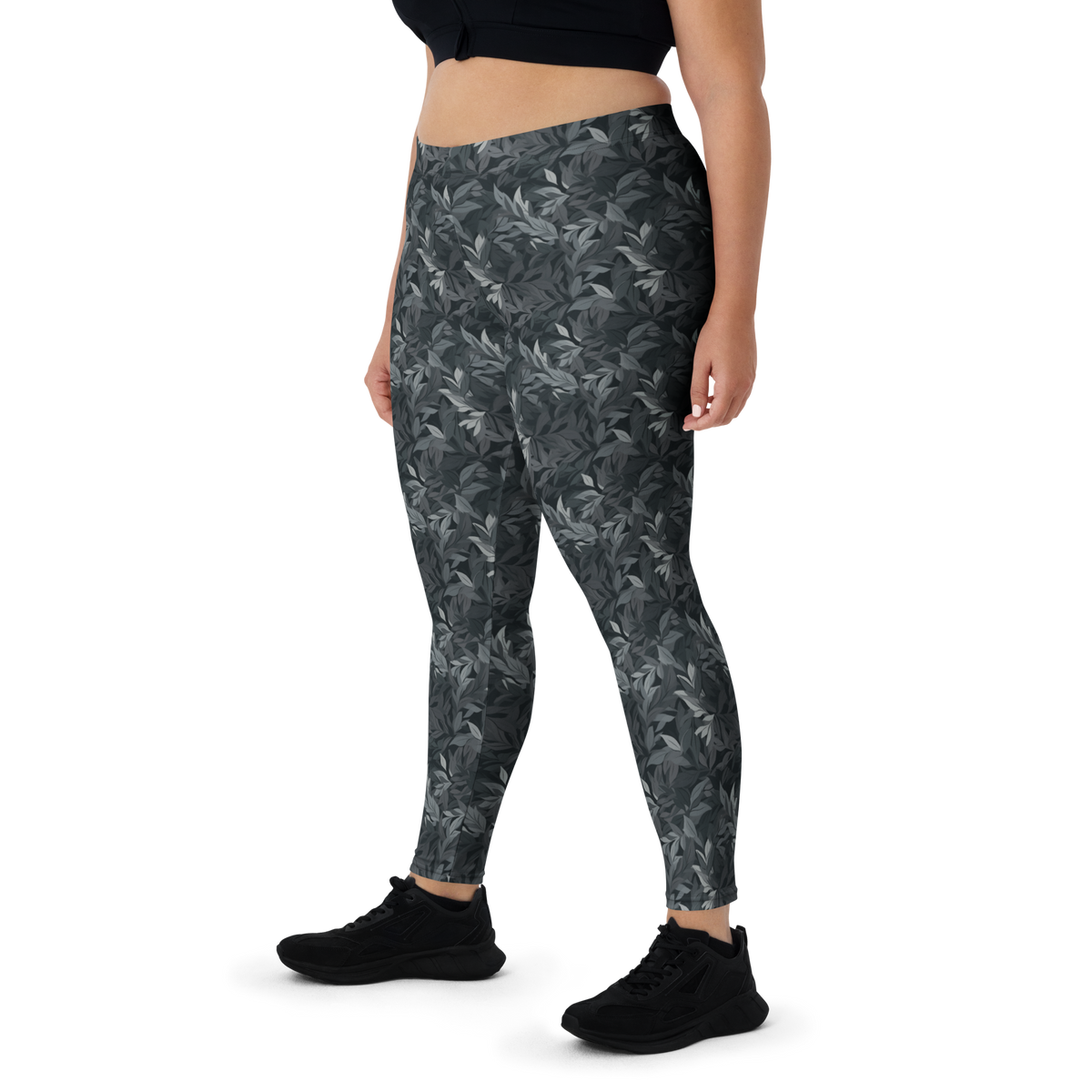 Folia Greyscale mid-rise comfort leggings, oversize-fit front view.