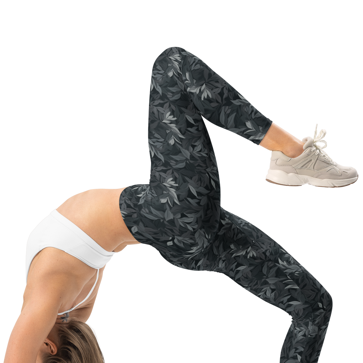 Folia Greyscale mid-rise comfort leggings, right-side view.