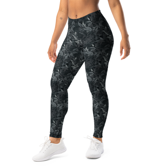 Folia · Greyscale mid-rise everyday leggings, left-front view.