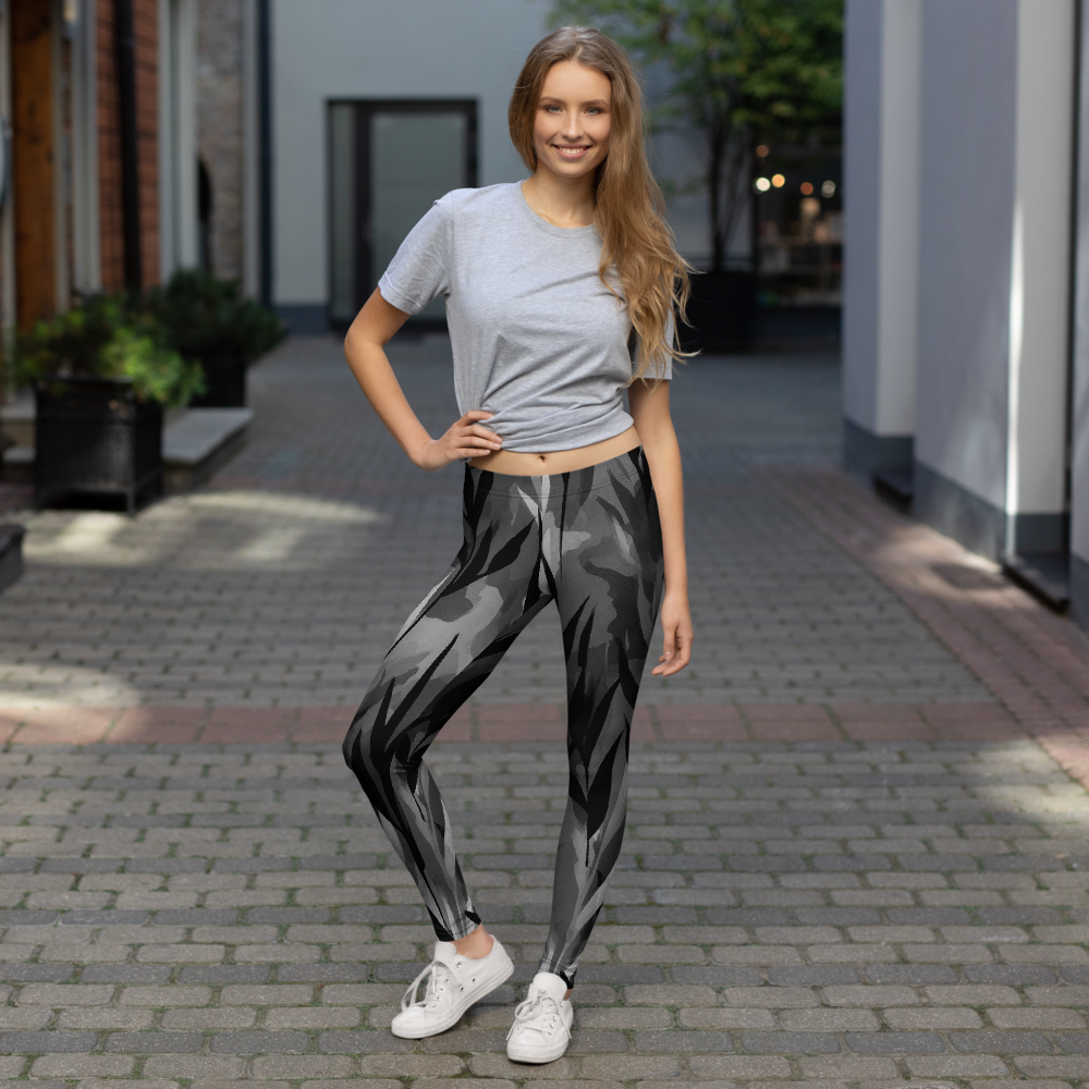 Gardenia Greyscale mid-rise comfort leggings, lifestyle front view.