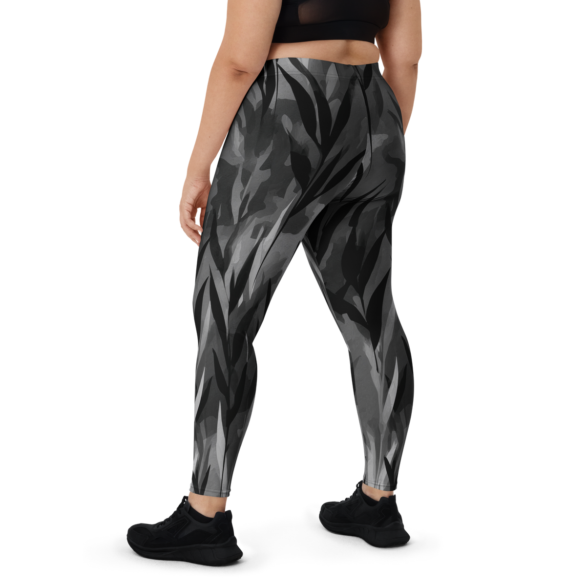Gardenia Greyscale mid-rise comfort leggings, oversize-fit back view.
