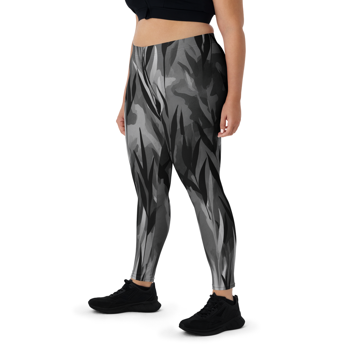 Gardenia Greyscale mid-rise comfort leggings, oversize-fit front view.