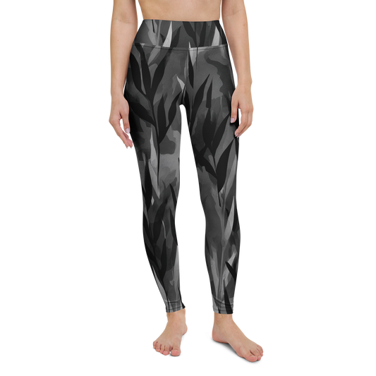 Gardenia · Greyscale high-waisted yoga leggings, straight front view, barefoot.