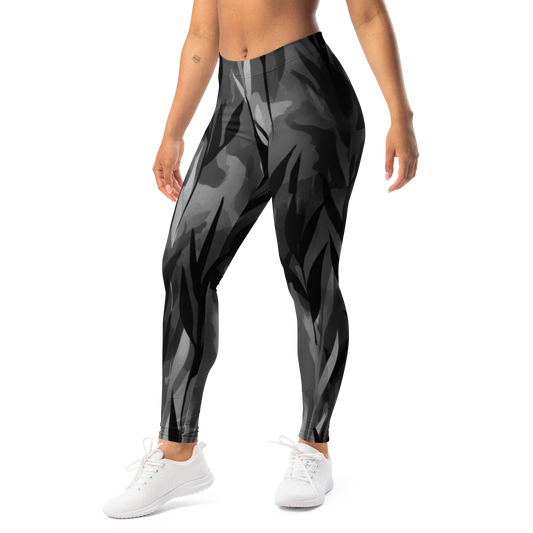 Gardenia · Greyscale mid-rise everyday leggings, left-front view.