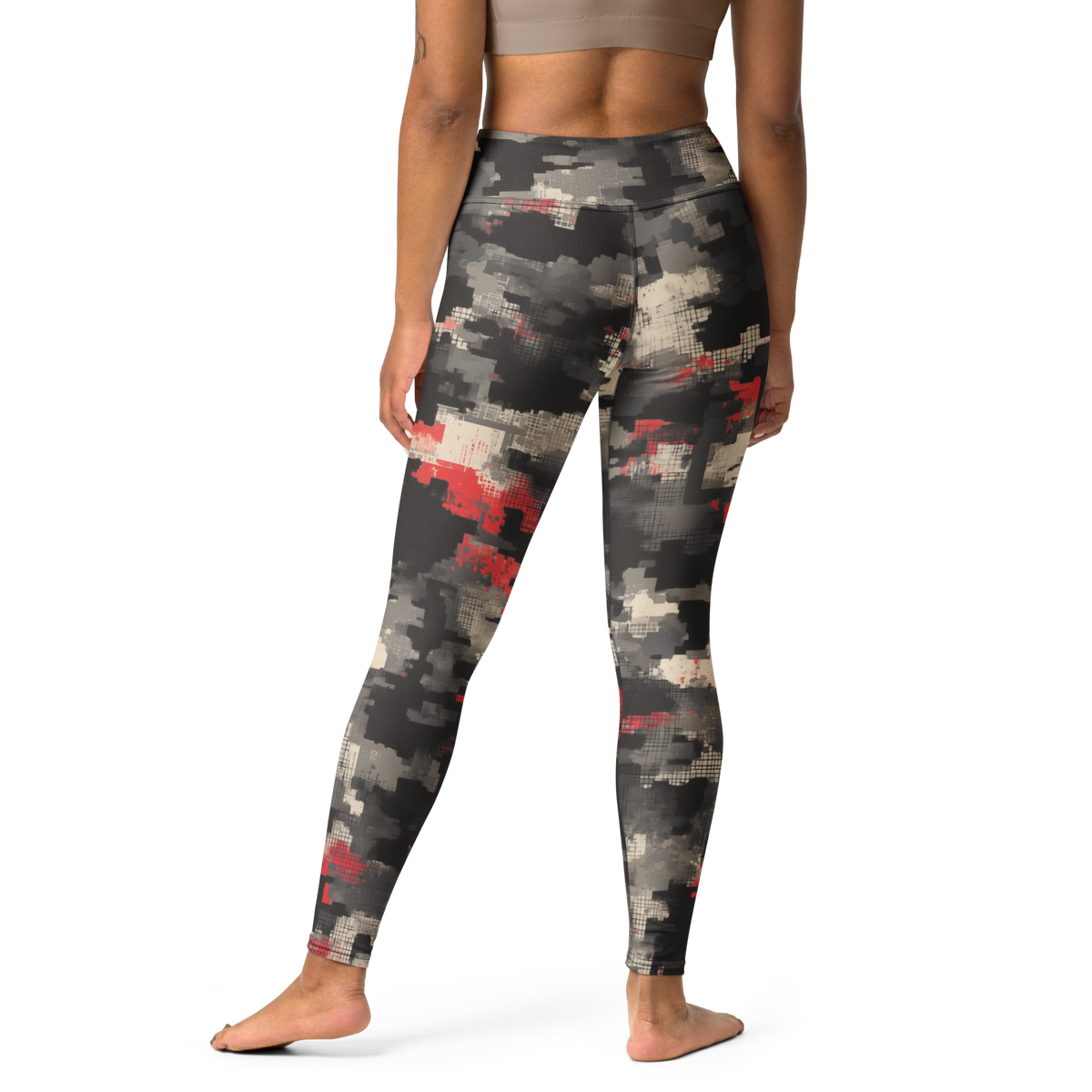 Glitchette Scarfhold Palette camouflage high-waisted yoga leggings, back view.