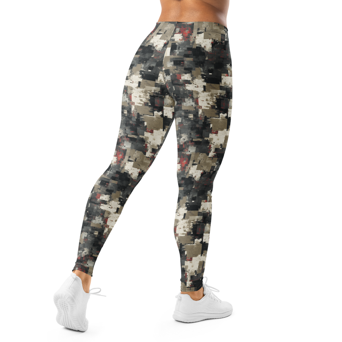 Glitchette Scarfhold camouflage mid-rise comfort leggings, back view.