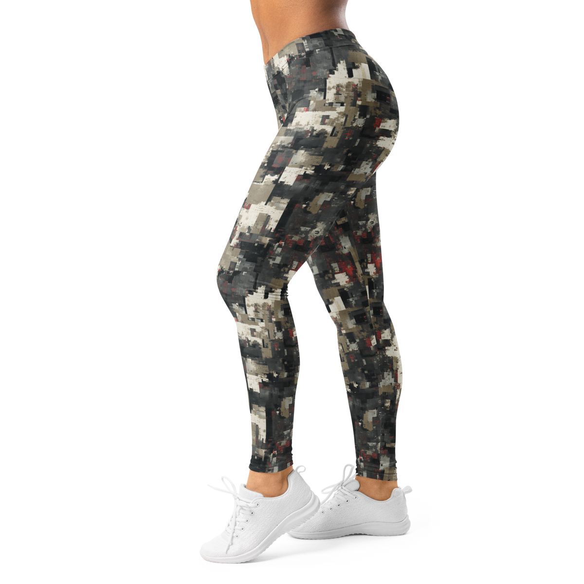 Glitchette Scarfhold camouflage mid-rise comfort leggings, left-side view.