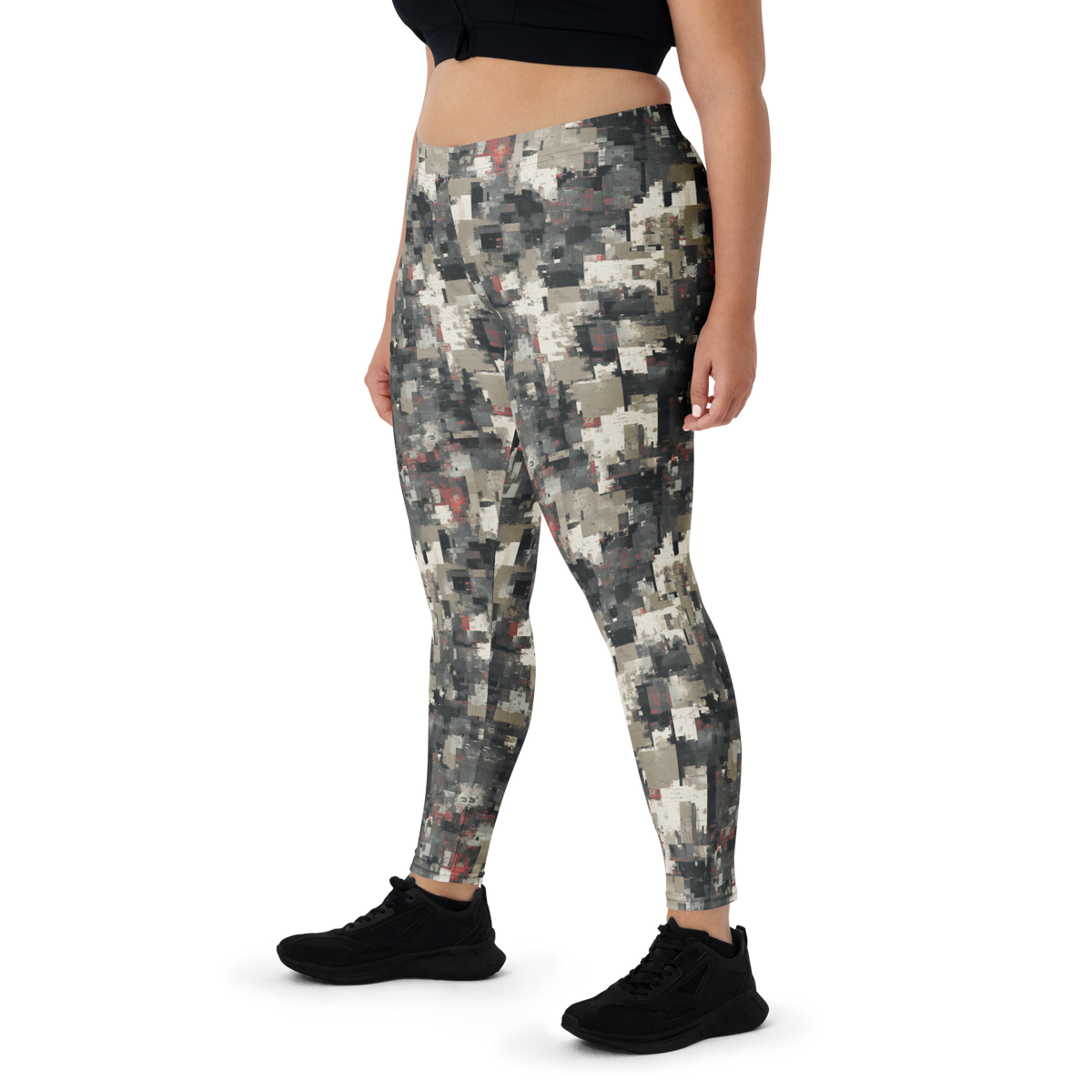 Glitchette Scarfhold camouflage mid-rise comfort leggings, oversize-fit front view.
