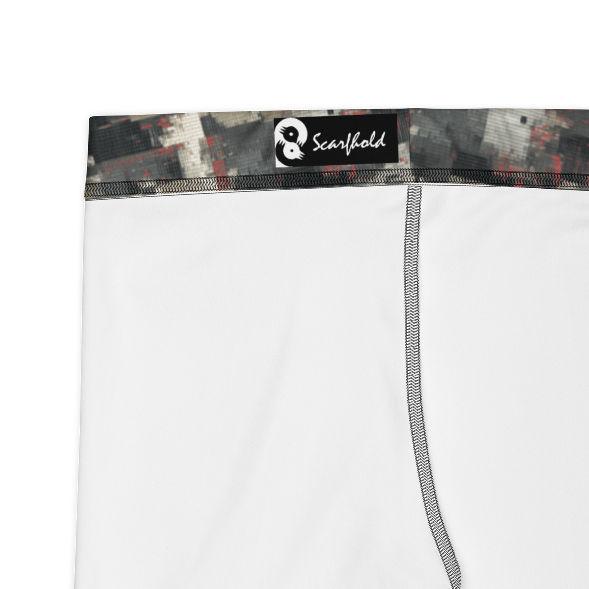 Glitchette Scarfhold camouflage mid-rise comfort leggings, fabric and construction details.