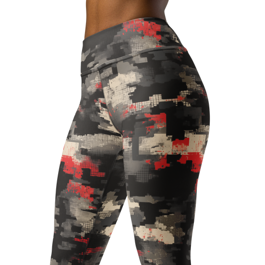 Glitchette · Scarfhold Palette high-waisted yoga leggings, close three-quarter pattern view.