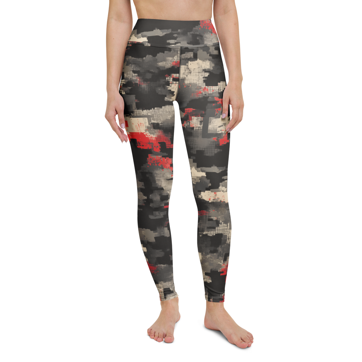 Glitchette · Scarfhold Palette high-waisted yoga leggings, straight front view, barefoot.