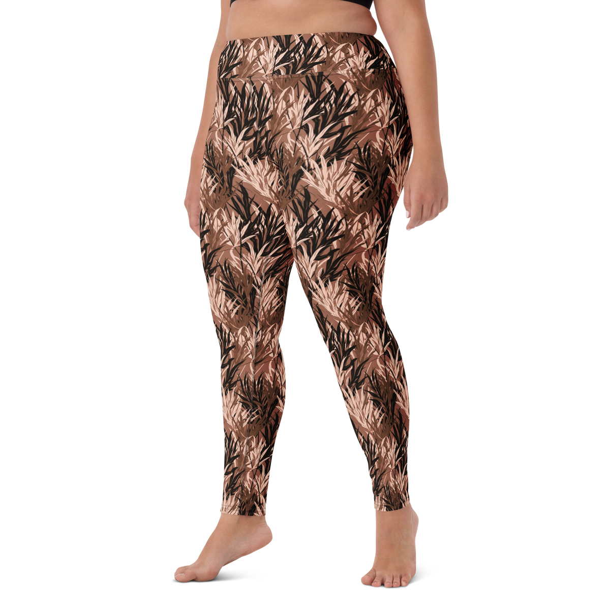 Grassland Relaxed Elegance high-waisted yoga leggings, larger-model left-front view.