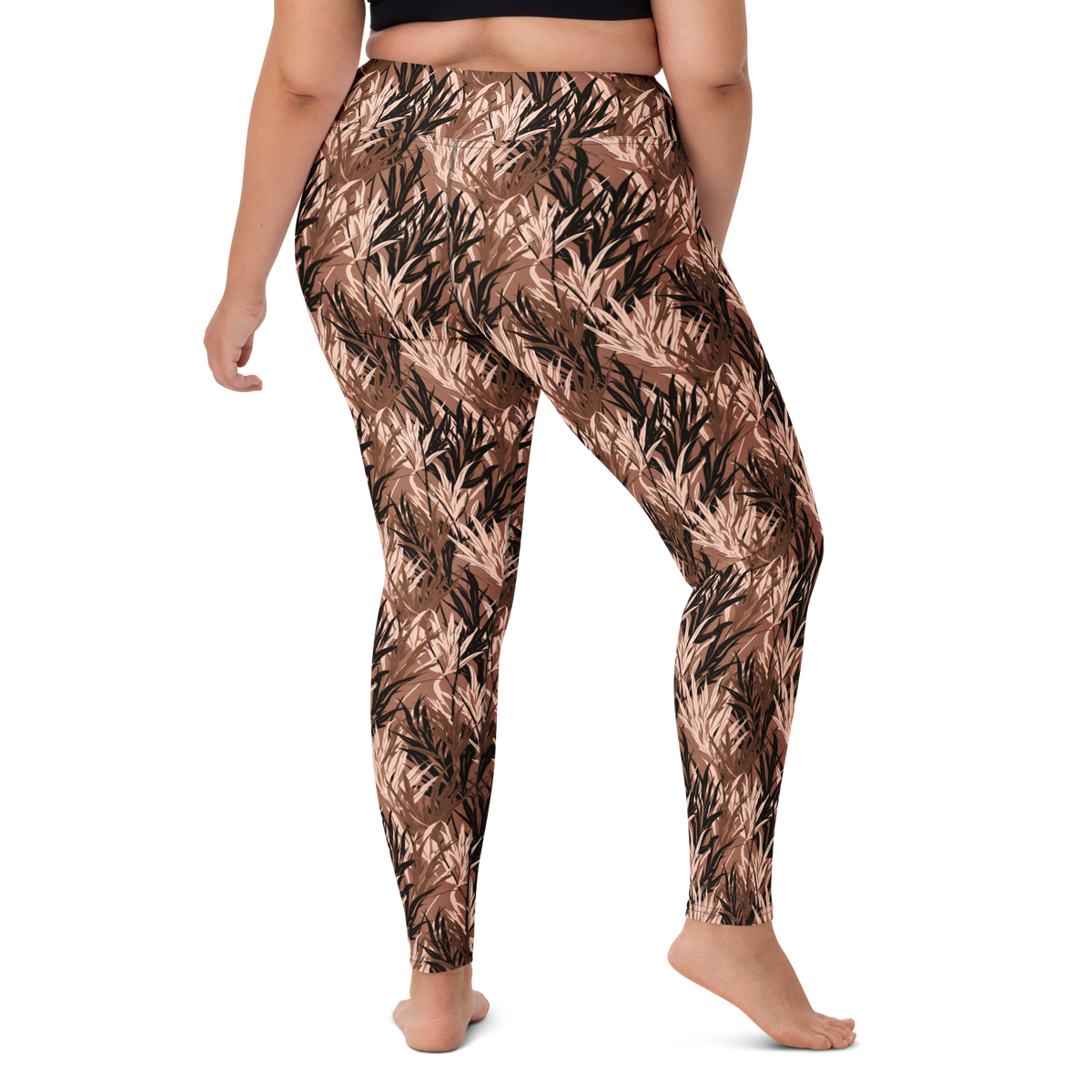 Grassland Relaxed Elegance high-waisted yoga leggings, larger-model right-back view.