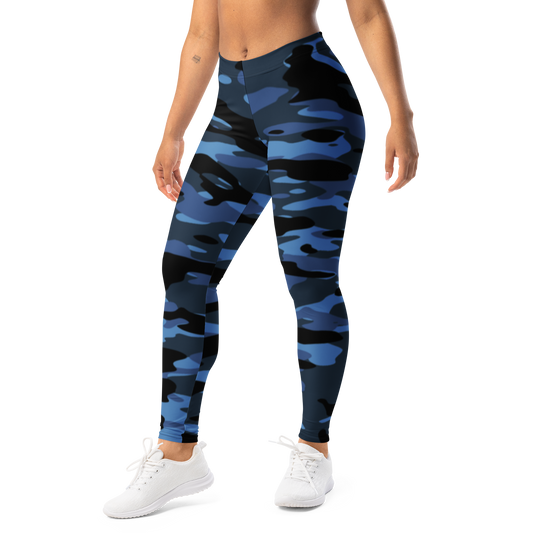 Gulf · Classic Blue mid-rise everyday leggings, left-front view.