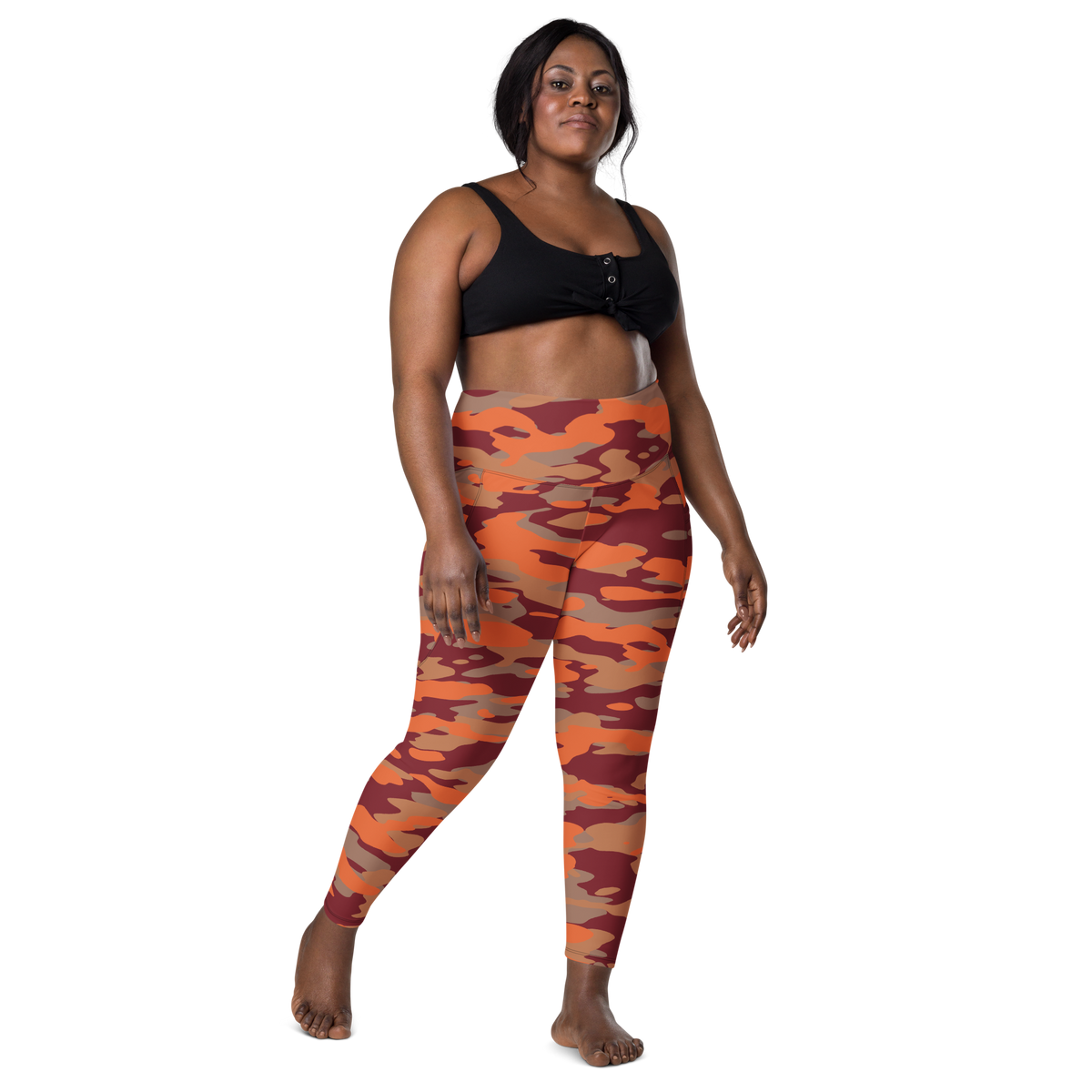 Gulf Deliciousness camouflage high-waisted pocket leggings, larger-model front view.