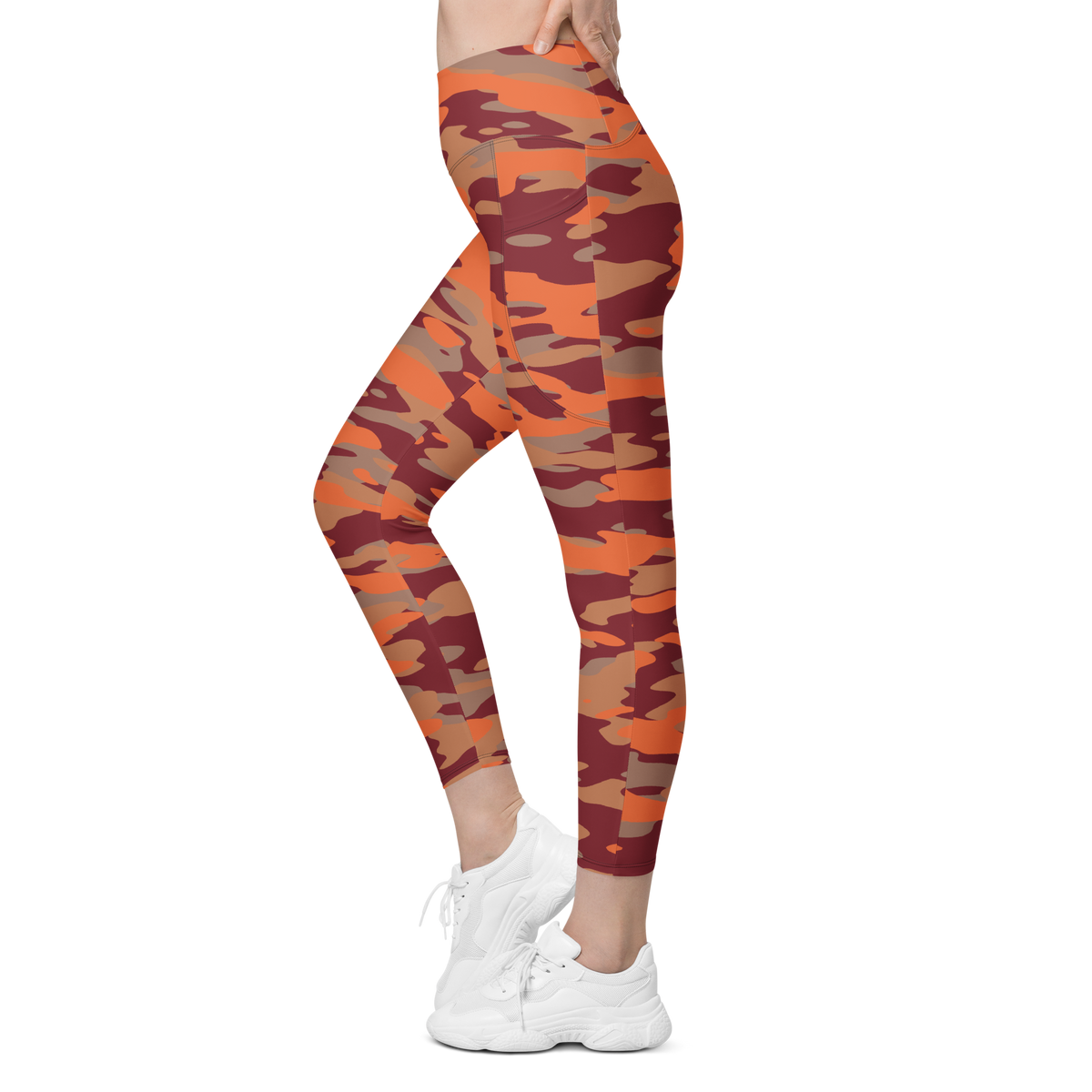 Gulf Deliciousness camouflage high-waisted pocket leggings, movement view.