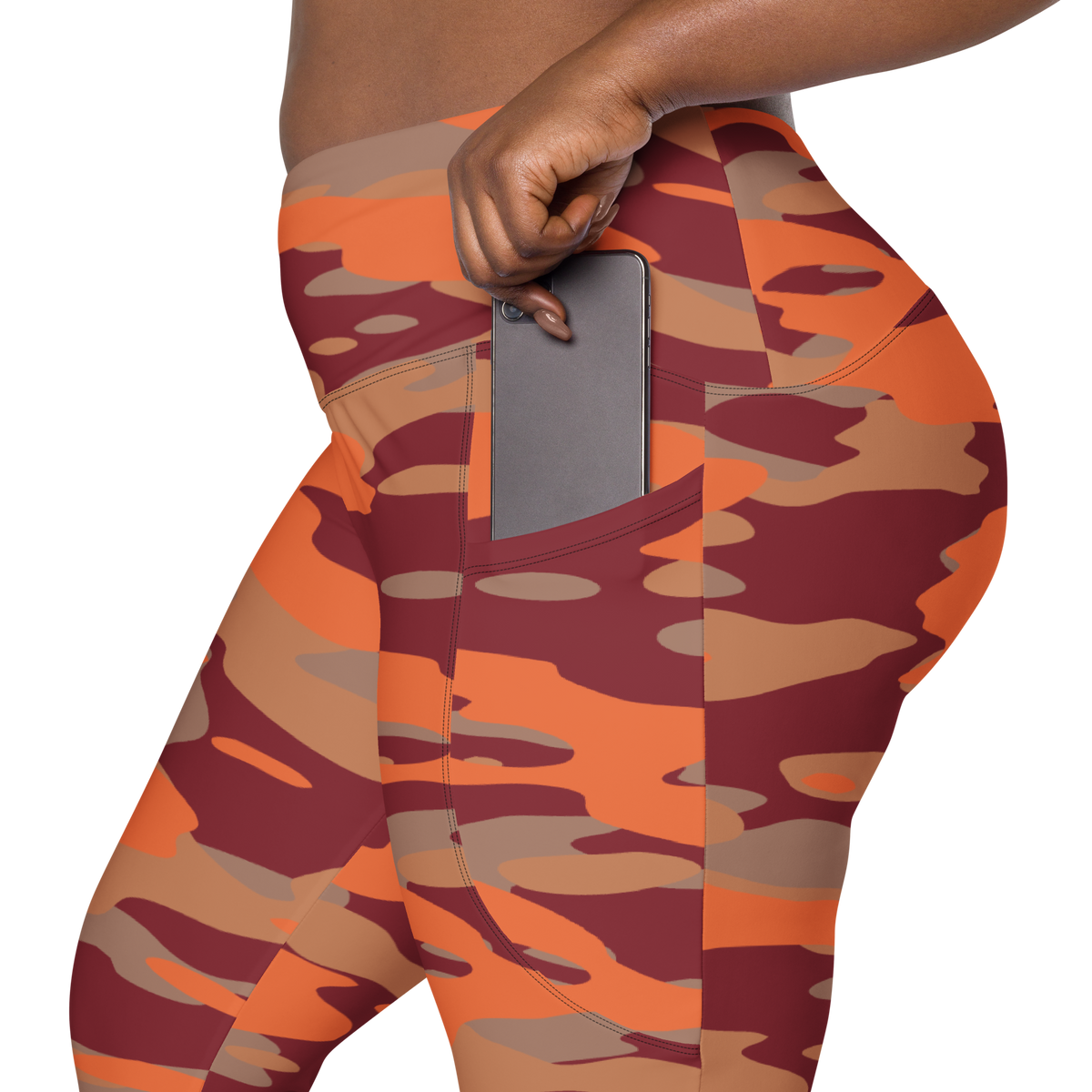 Gulf Deliciousness camouflage high-waisted pocket leggings, rear pocket detail.