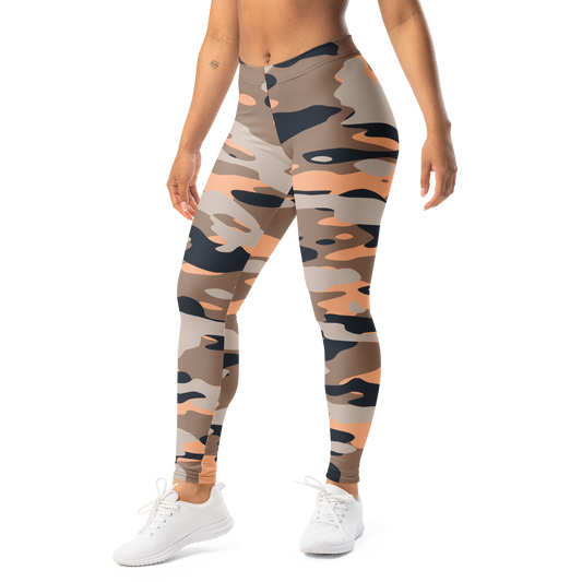 Gulf Flavour-Full camouflage mid-rise comfort leggings, left-front view.
