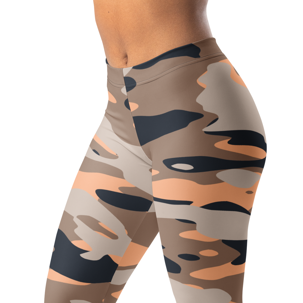 Gulf Flavour-Full camouflage mid-rise comfort leggings, waistband and pattern detail.