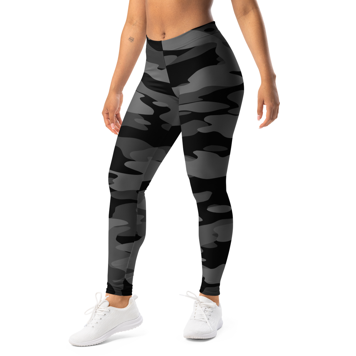Gulf Greyscale camouflage mid-rise comfort leggings, left-front view.