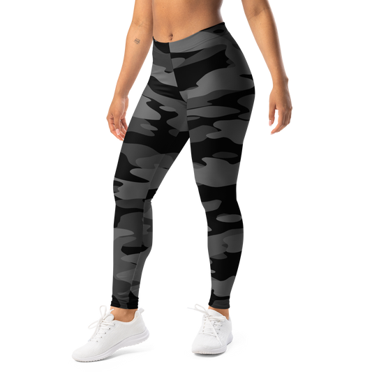 Gulf Greyscale camouflage mid-rise comfort leggings, left-front view.