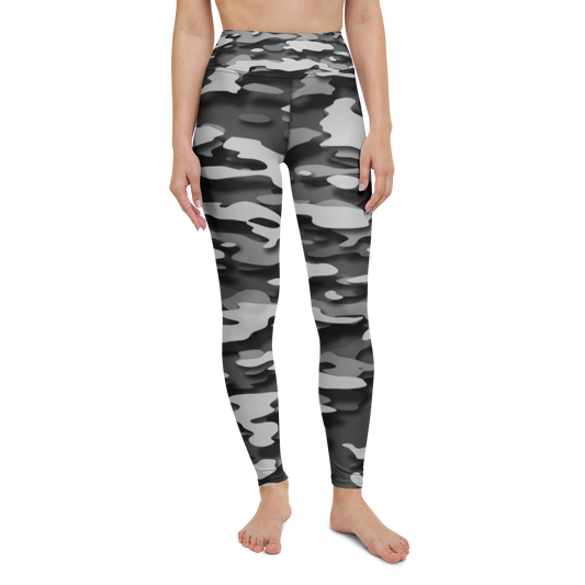 Gulf · Greyscale high-waisted yoga leggings, straight front view, barefoot.