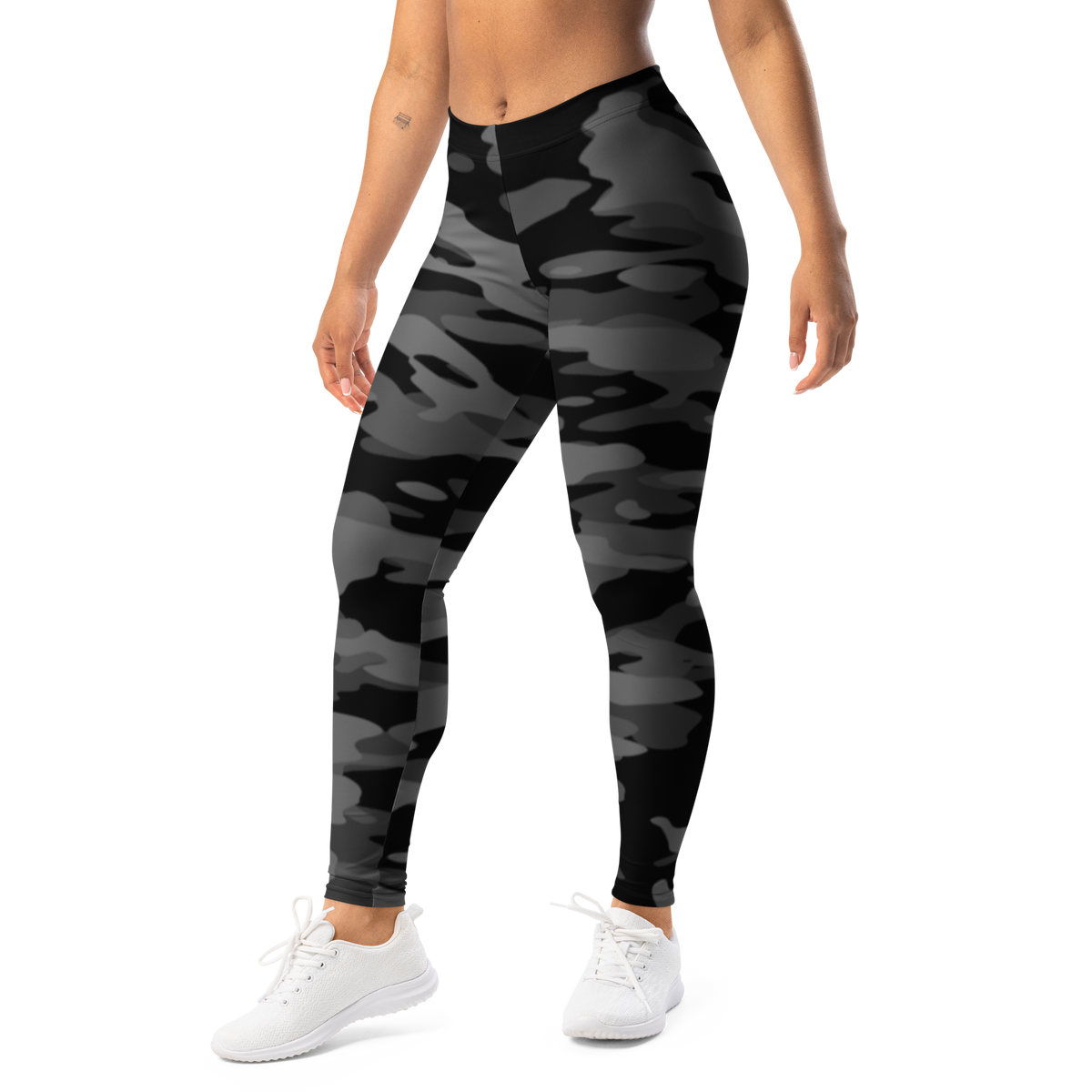 Gulf · Greyscale mid-rise everyday leggings, left-front view.