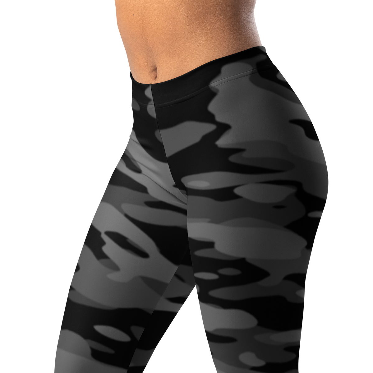 Gulf · Greyscale mid-rise everyday leggings, waistband and pattern detail.