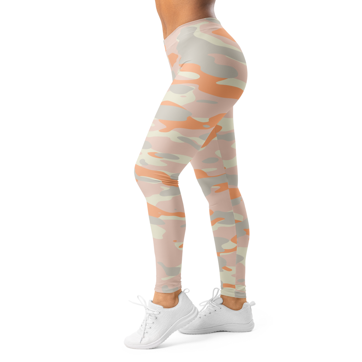 Gulf Peach Harmony camouflage mid-rise comfort leggings, left-side view.