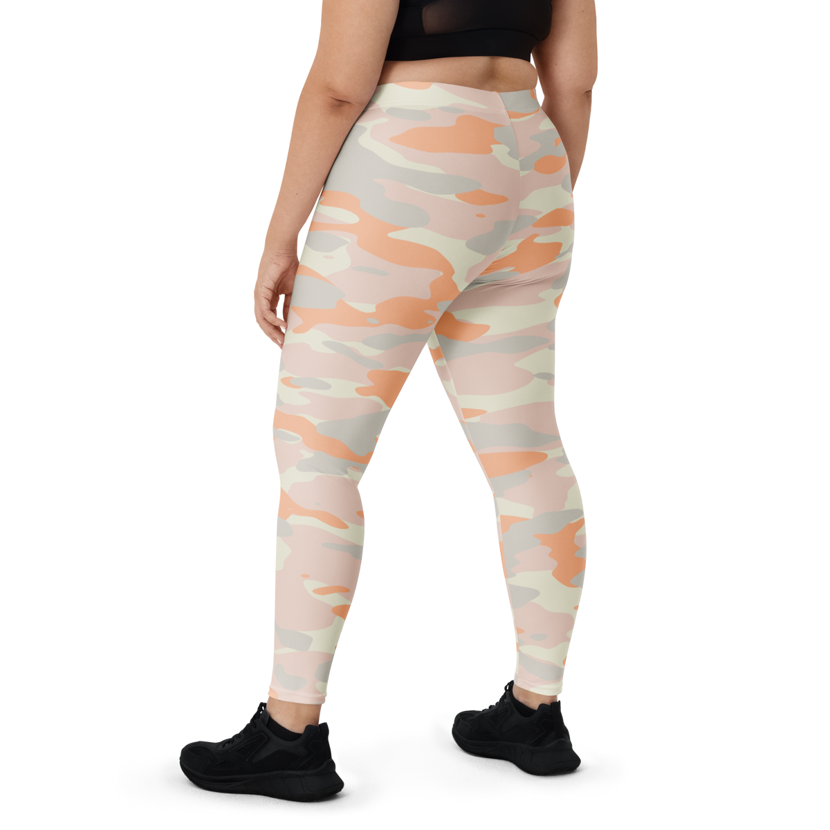 Gulf Peach Harmony camouflage mid-rise comfort leggings, oversize-fit back view.