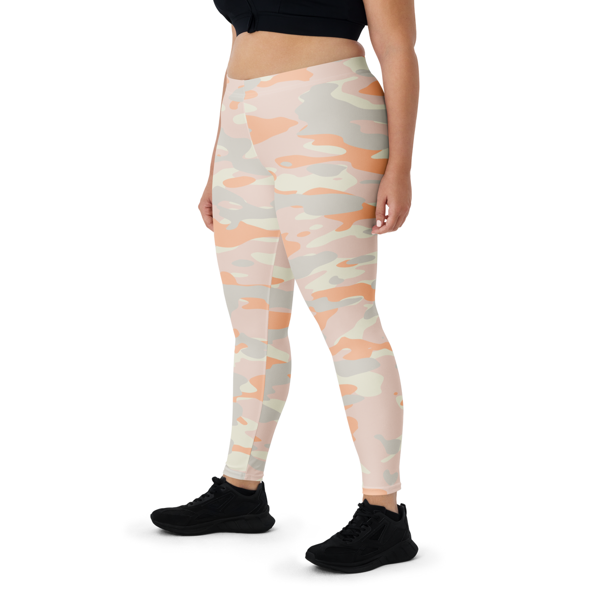 Gulf Peach Harmony camouflage mid-rise comfort leggings, oversize-fit front view.