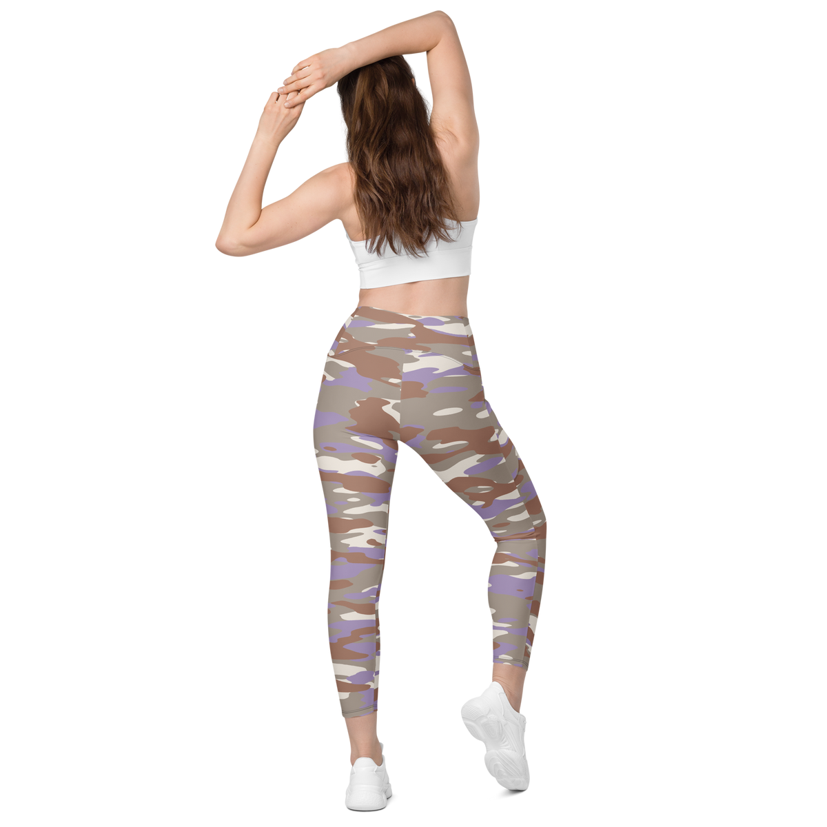 Gulf Relaxed Elegance camouflage high-waisted pocket leggings, back view.