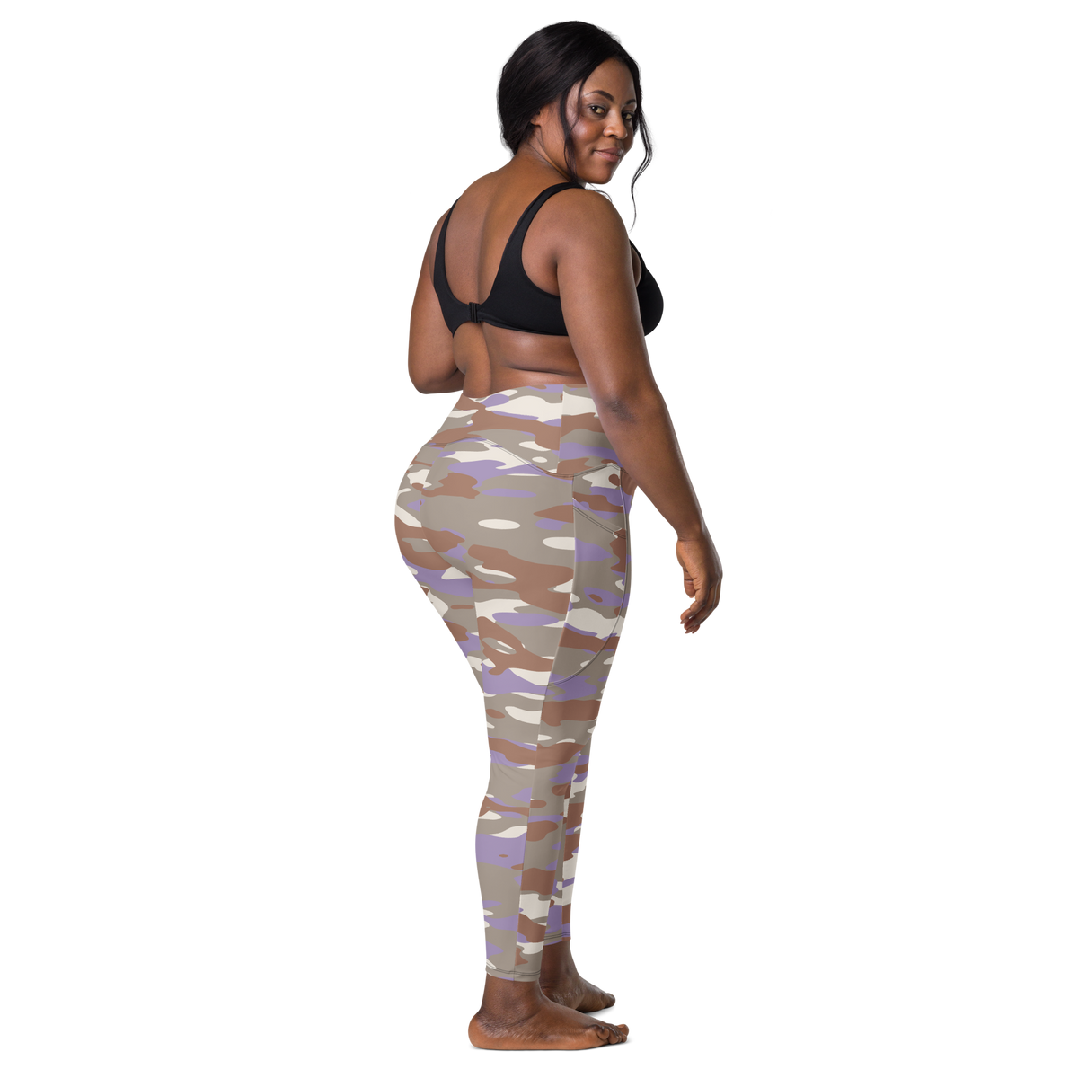 Gulf Relaxed Elegance camouflage high-waisted pocket leggings, larger-model back view.
