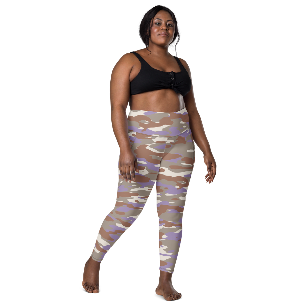 Gulf Relaxed Elegance camouflage high-waisted pocket leggings, larger-model front view.
