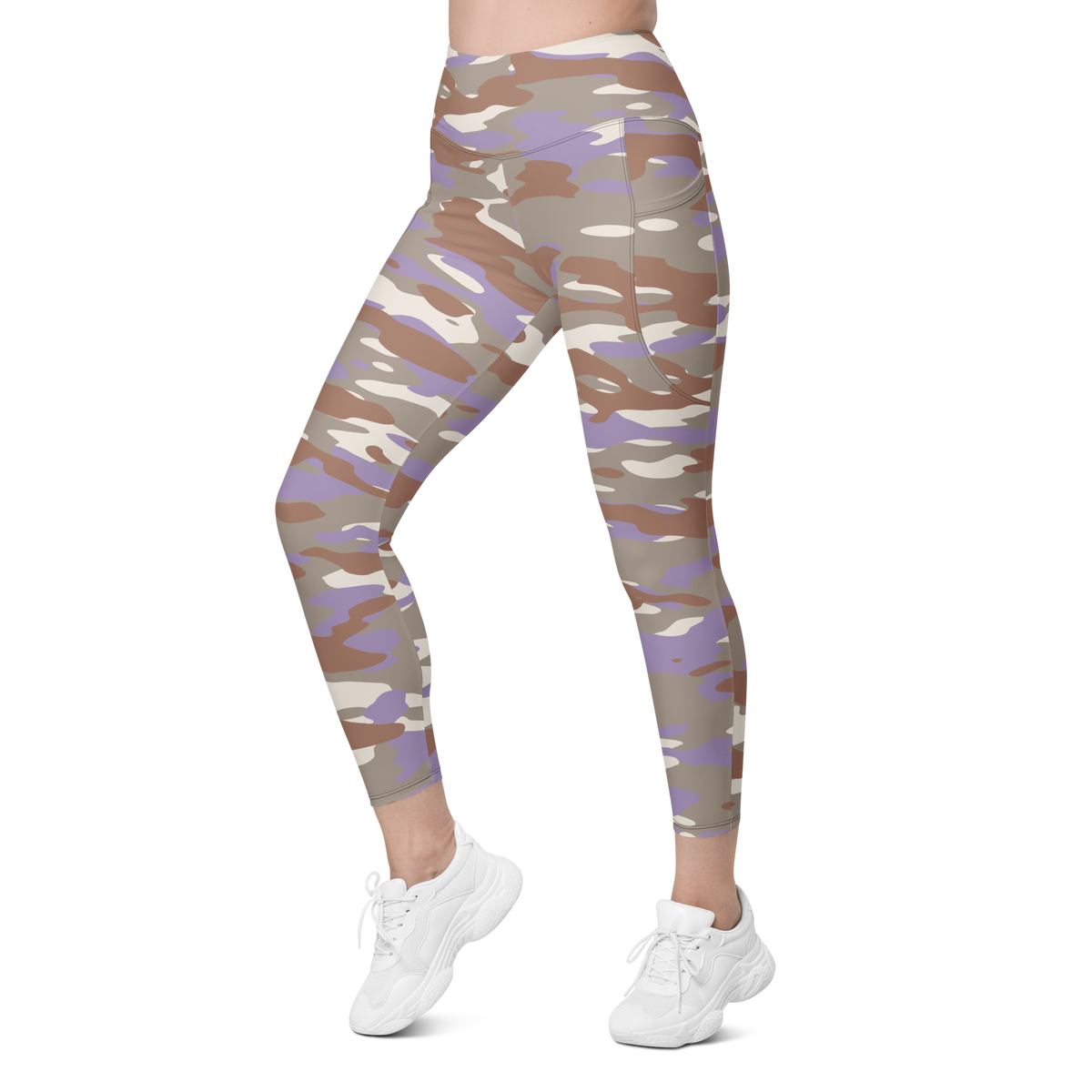Gulf Relaxed Elegance camouflage high-waisted pocket leggings, left-front view.