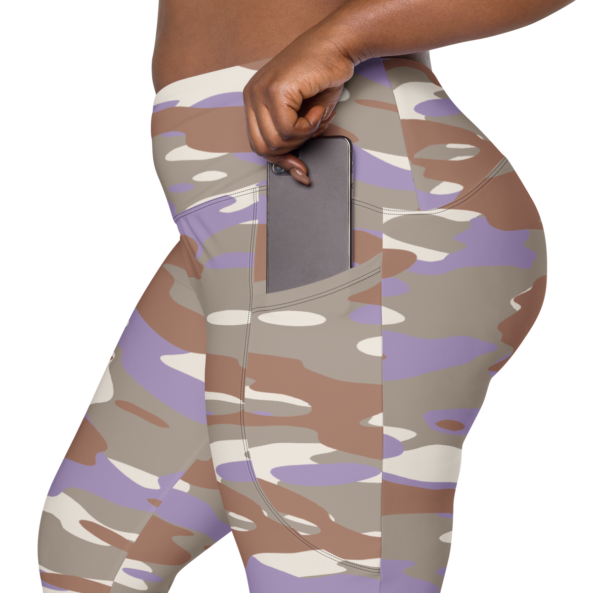 Gulf Relaxed Elegance camouflage high-waisted pocket leggings, rear pocket detail.