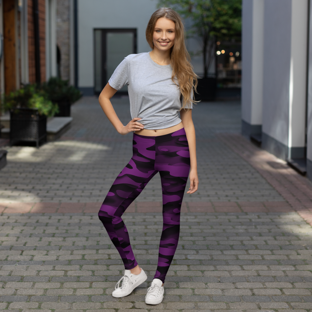 Gulf Relief Dahlia camouflage mid-rise comfort leggings, lifestyle front view.