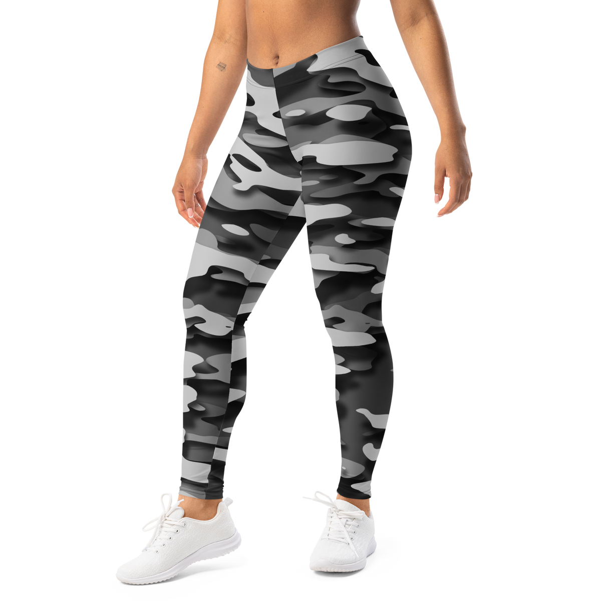Gulf Relief Greyscale camouflage mid-rise comfort leggings, left-front view.