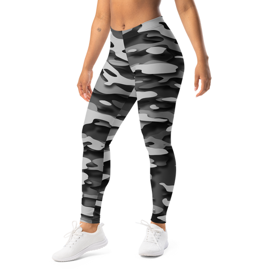 Gulf Relief Greyscale camouflage mid-rise comfort leggings, left-front view.