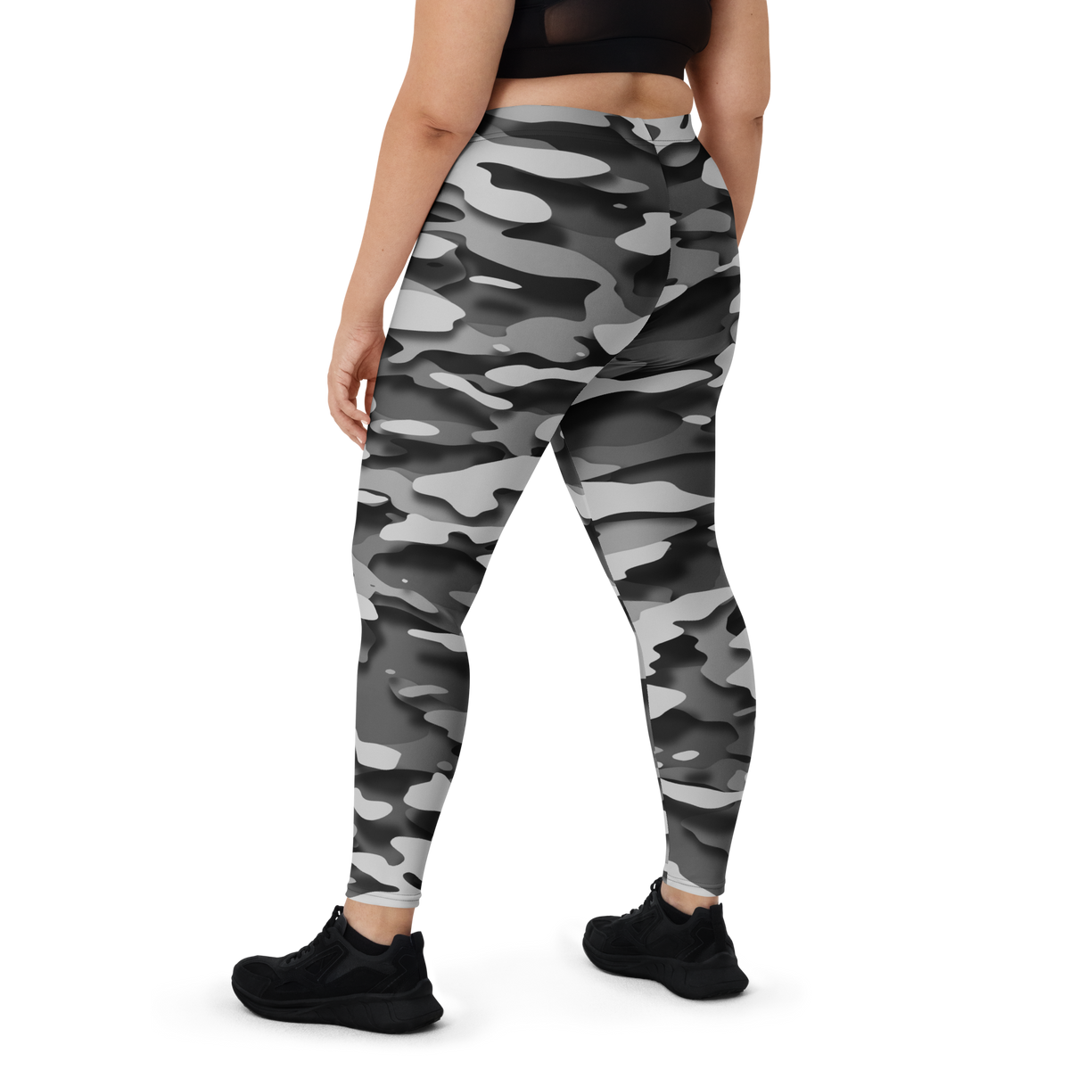 Gulf Relief Greyscale camouflage mid-rise comfort leggings, oversize-fit back view.
