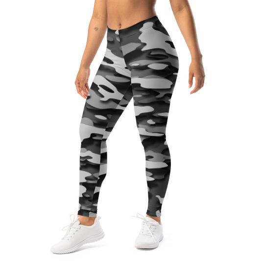 Gulf — Relief · Greyscale mid-rise everyday leggings, left-front view.