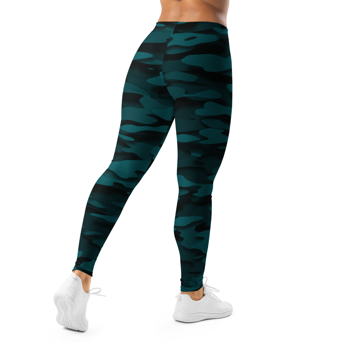 Gulf Relief Harbour Blue camouflage mid-rise comfort leggings, back view.