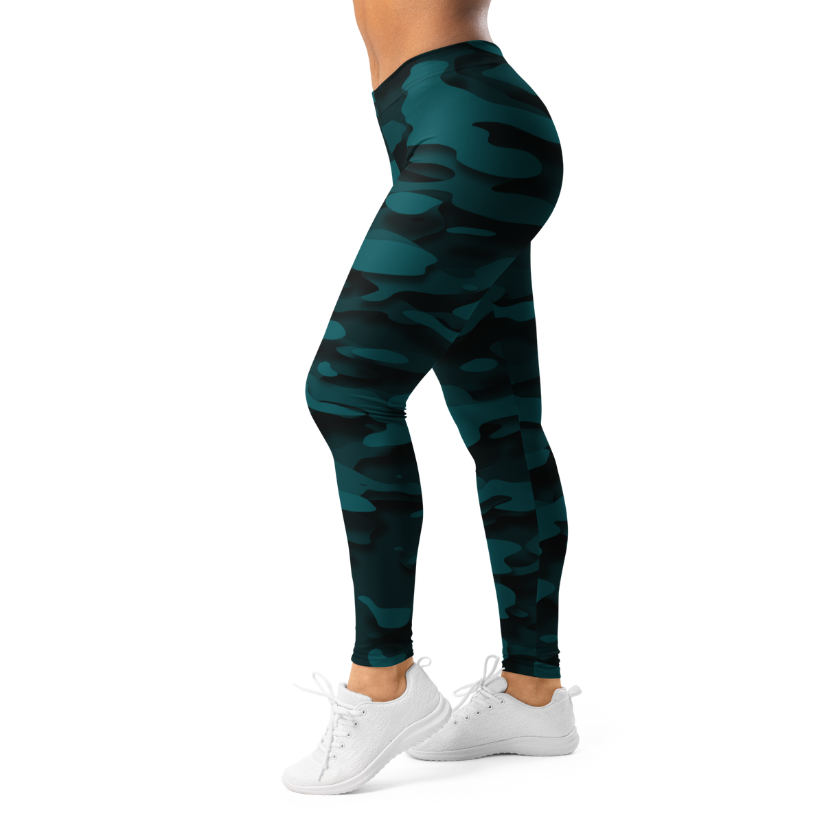 Gulf Relief Harbour Blue camouflage mid-rise comfort leggings, left-side view.