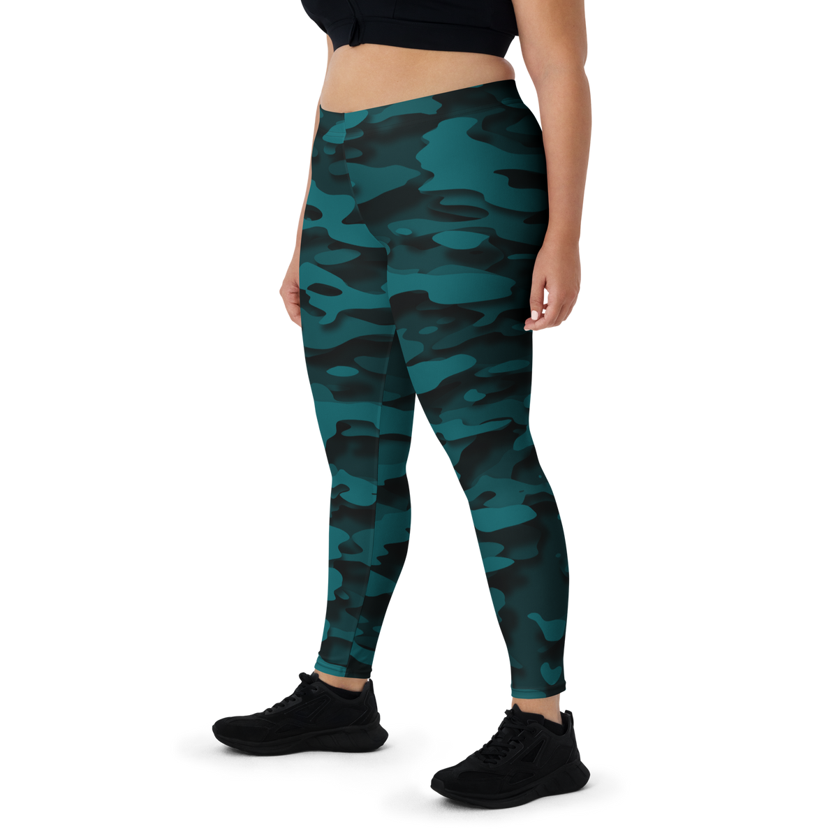 Gulf Relief Harbour Blue camouflage mid-rise comfort leggings, oversize-fit front view.